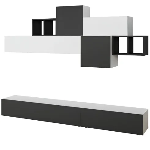 Parete Attrezzata in Legno Bianco e Antracite 260 cm Ante a Ribalta Porta TV