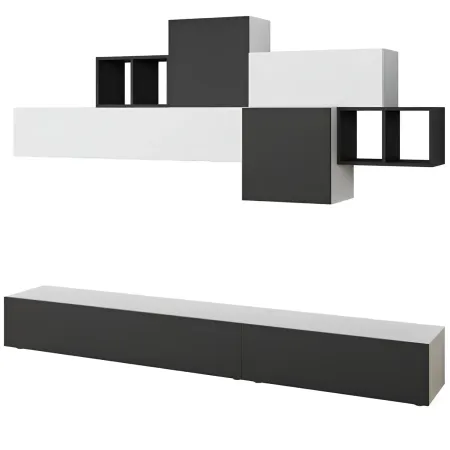 Parete Attrezzata in Legno Bianco e Antracite 260 cm Ante a Ribalta Porta TV