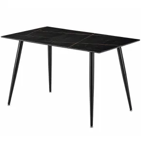 Tavolo da Pranzo 160x90 cm in Ceramica Effetto Marmo Nero Oro