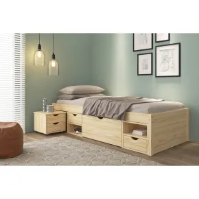 Letto Singolo a Doghe 90x200 Legno Pino con Cassetti Comodino Camera Cassettone | BricoShop24 2