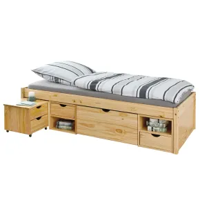 Letto Singolo a Doghe 90x200 Legno Pino con Cassetti Comodino Camera Cassettone | BricoShop24
