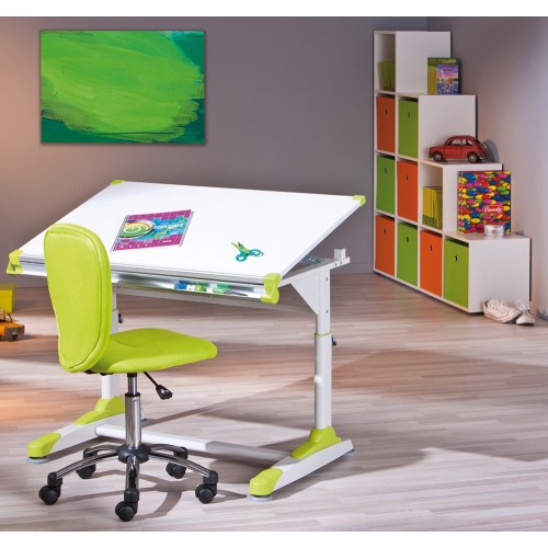 Kit Scrivania Inclinabile Bianca Cameretta Moderna Legno Metallo Tavolo Disegno