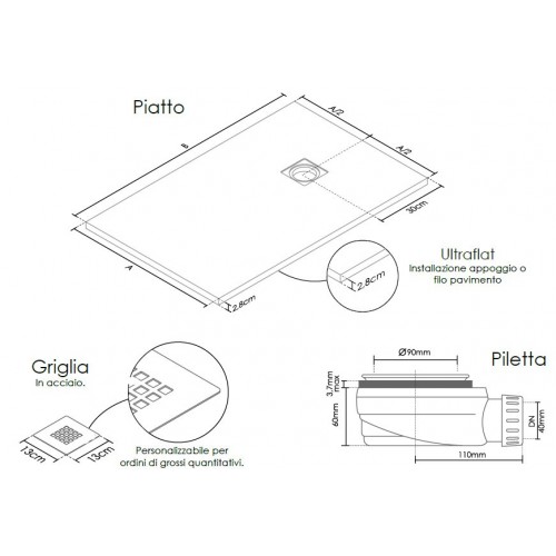 Piatto Doccia Verde Effetto Pietra Slim Filo Pavimento Piletta Scarico Ribassata