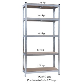 Scaffali 5 Ripiani 90x40 Metallo 875 kg Garage Scaffalatura Industriale Negozio